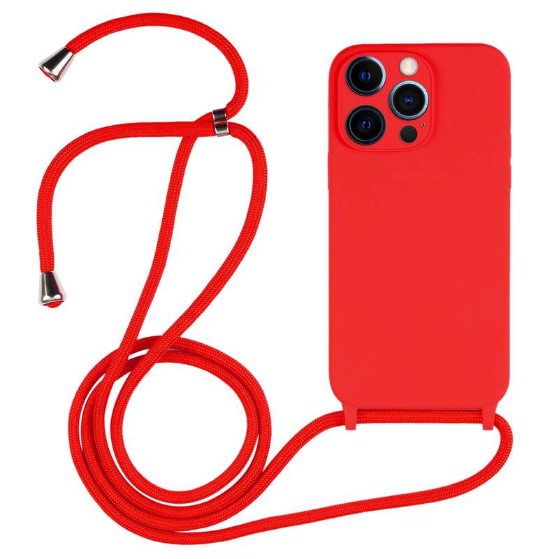 For iPhone 12 Pro Crossbody Lanyard Liquid Silicone Case(Pink)
