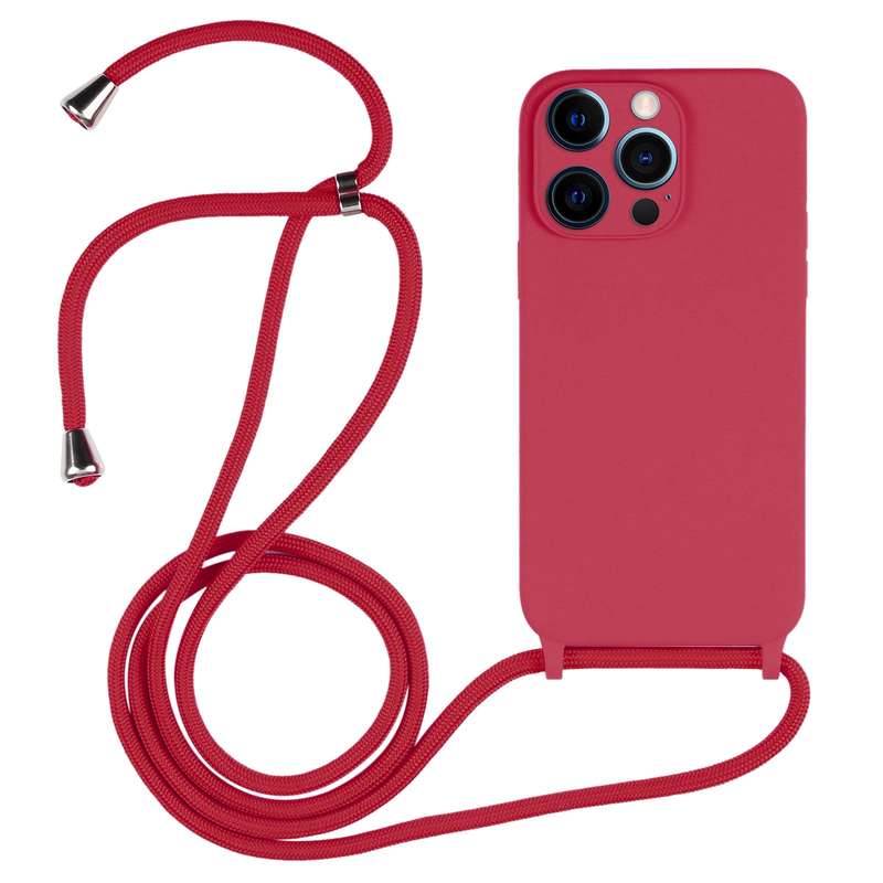 For iPhone 12 Pro Crossbody Lanyard Liquid Silicone Case(Pink)