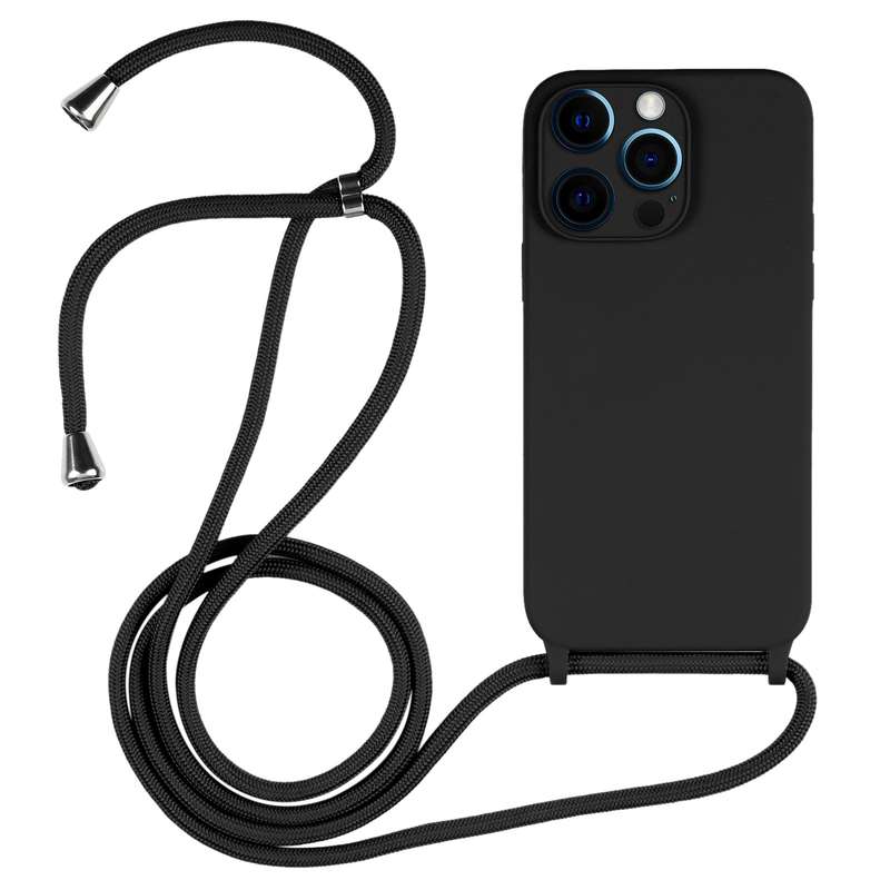 For iPhone 12 Pro Crossbody Lanyard Liquid Silicone Case(Pink)