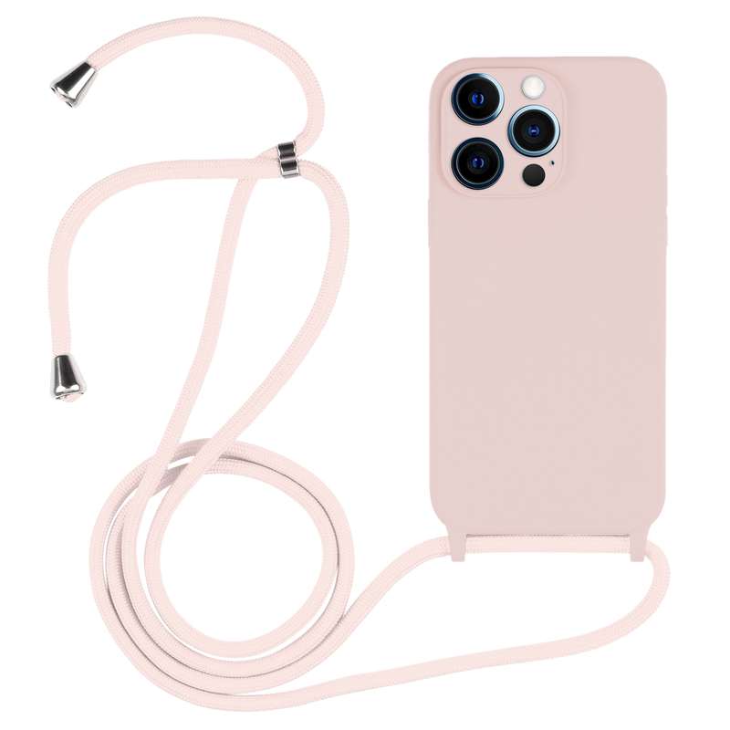 For iPhone 12 Crossbody Lanyard Liquid Silicone Case(Pink)