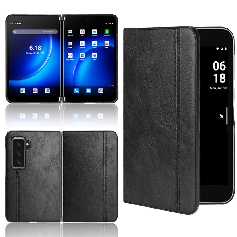 For Microsoft Surface Duo 2 Sewing Cow Pattern Skin PC + PU + TPU Case(Black)