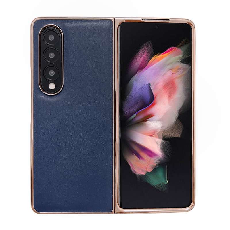 For Samsung Galaxy Z Fold3 5G Genuine Leather Xiaoya Series Nano Plating Phone Case(Coffee)