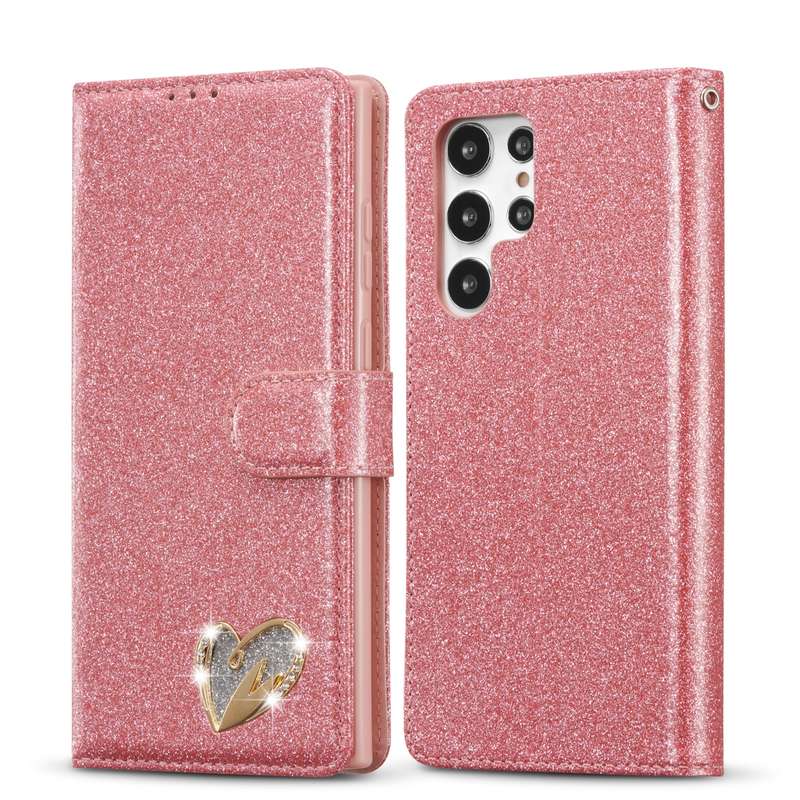 For Samsung Galaxy S22 Ultra 5G Glitter Powder Love Leather Phone Case(Black)