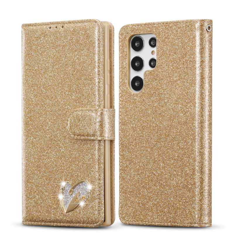 For Samsung Galaxy S22 Ultra 5G Glitter Powder Love Leather Phone Case(Black)
