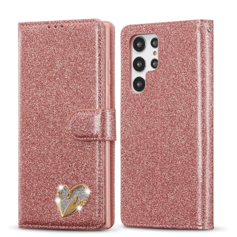For Samsung Galaxy S22 Ultra 5G Glitter Powder Love Leather Phone Case(Black)