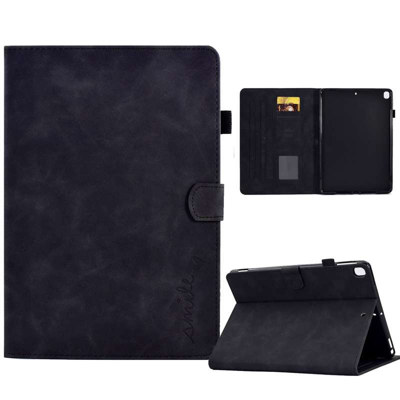 For iPad 10.2 / Air 10.5 2019 Embossed Smile Flip Tablet Leather Smart Case(Brown)
