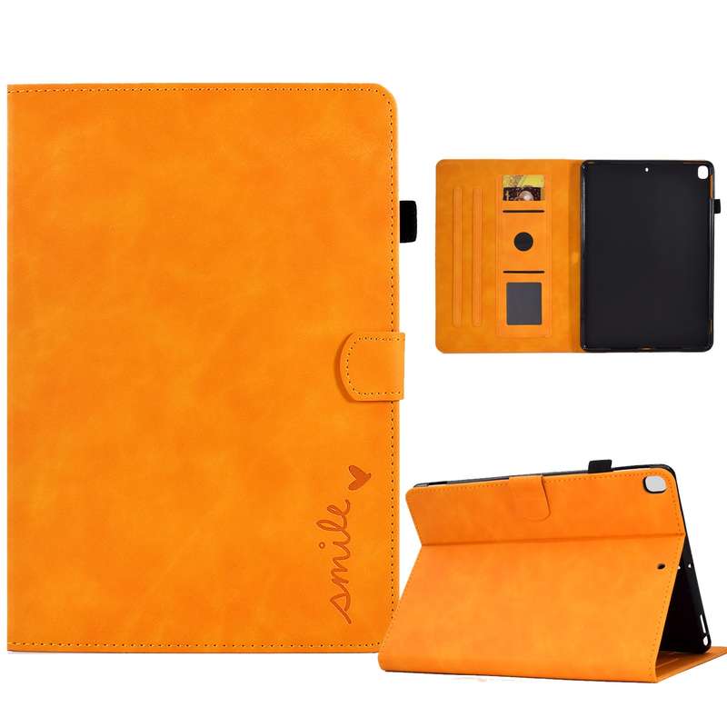 For iPad 10.2 / Air 10.5 2019 Embossed Smile Flip Tablet Leather Smart Case(Brown)