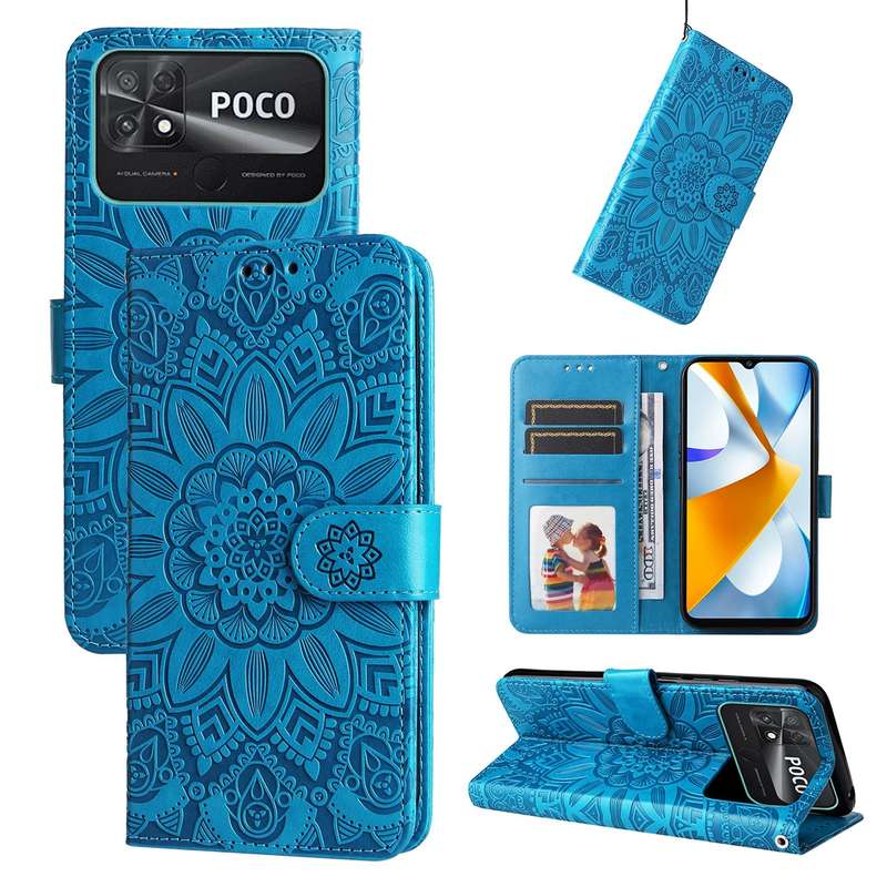 For Xiaomi Poco C40 Embossed Sunflower Leather Phone Case(Purple)