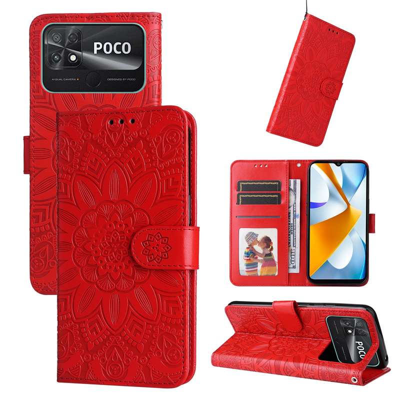 For Xiaomi Poco C40 Embossed Sunflower Leather Phone Case(Purple)