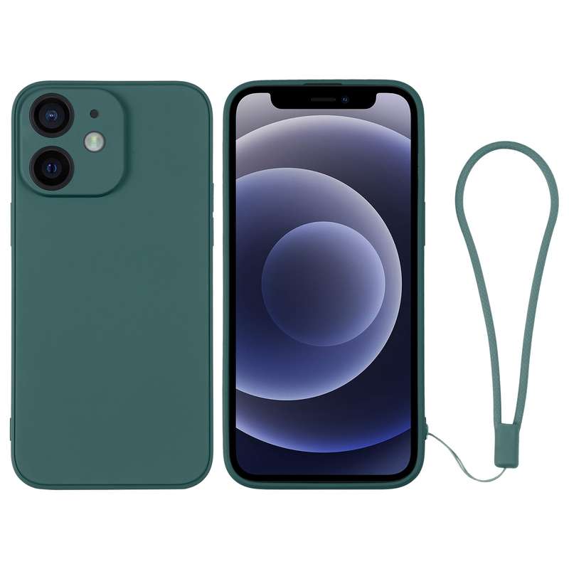 For iPhone 12 mini Silicone Phone Case with Wrist Strap(Black)