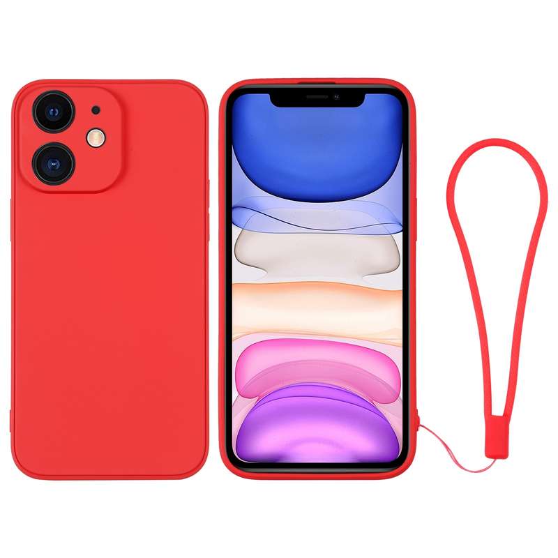 For iPhone 11 Silicone Phone Case with Wrist Strap(Pink)