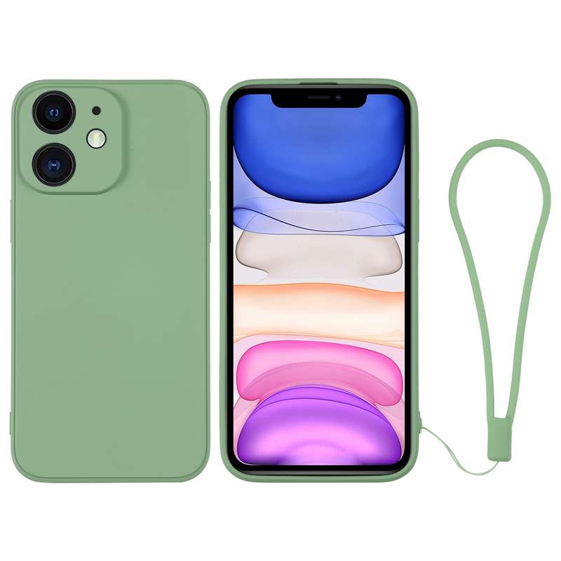 For iPhone 11 Silicone Phone Case with Wrist Strap(Pink)
