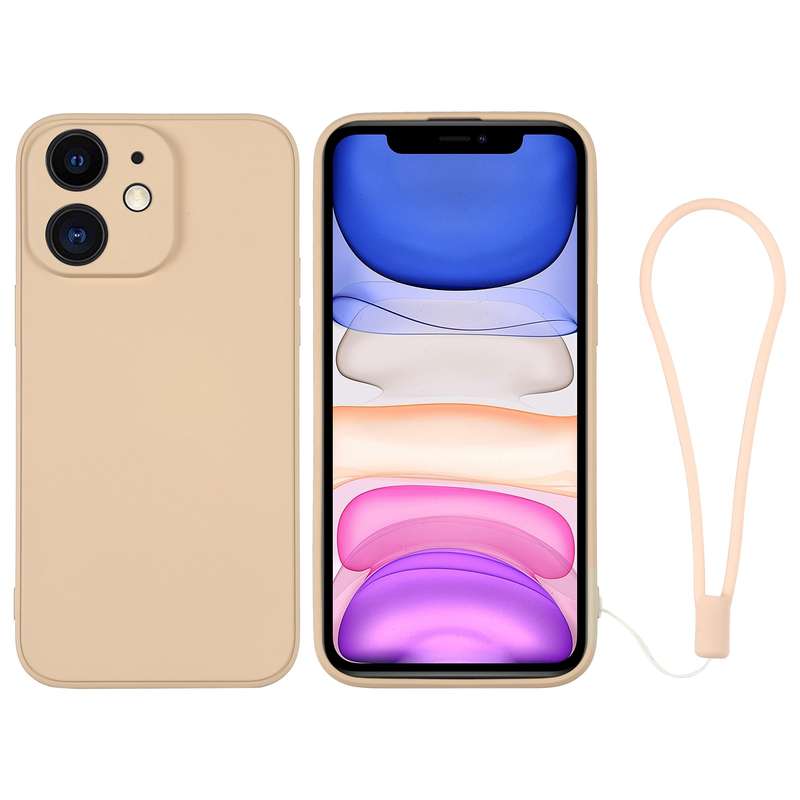 For iPhone 11 Silicone Phone Case with Wrist Strap(Pink)