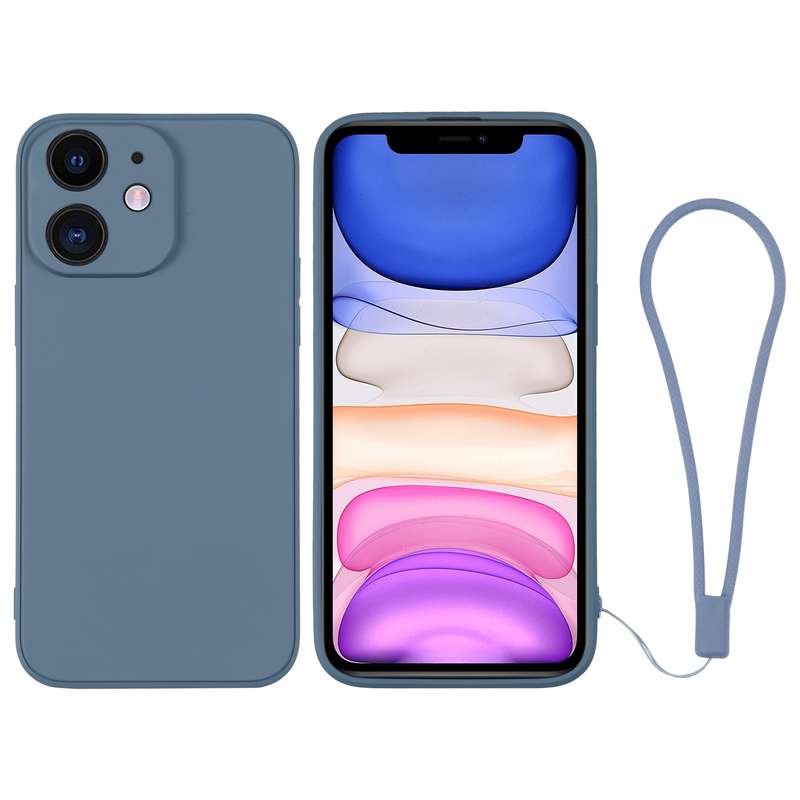 For iPhone 11 Silicone Phone Case with Wrist Strap(Pink)