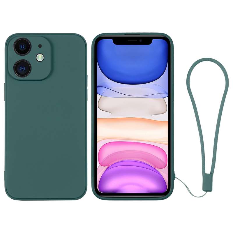 For iPhone 11 Silicone Phone Case with Wrist Strap(Pink)