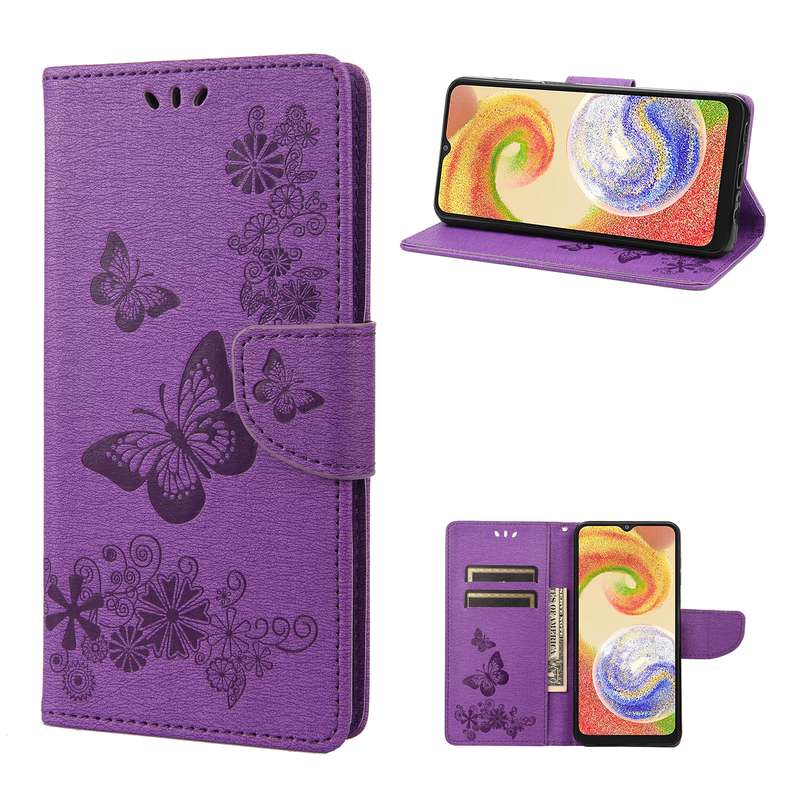For Samsung Galaxy A04 Butterfly Embossed Horizontal Flip Leather Phone Case(Black)
