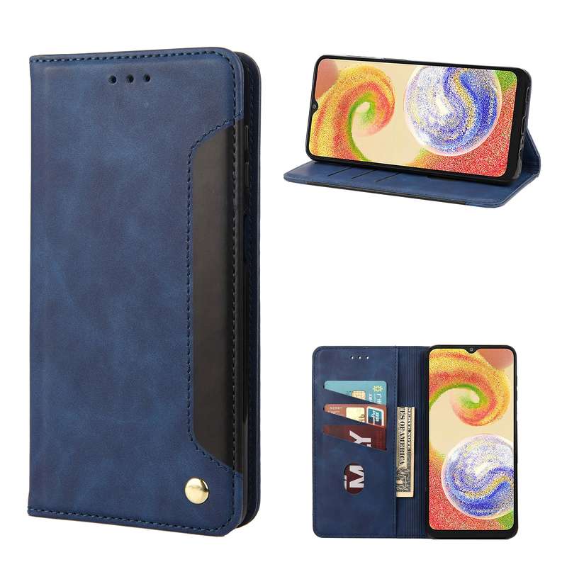 For Samsung Galaxy A04 Skin Feel Splicing Leather Phone Case(Blue)