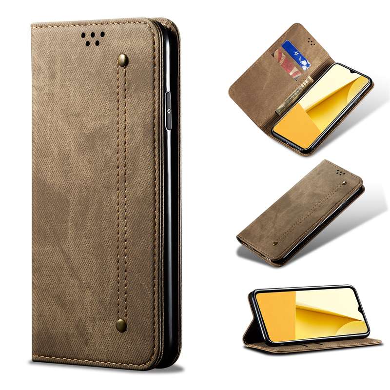 For vivo Y16 4G Global/Y02s 4G Global Denim Texture Leather Phone Case(Khaki)