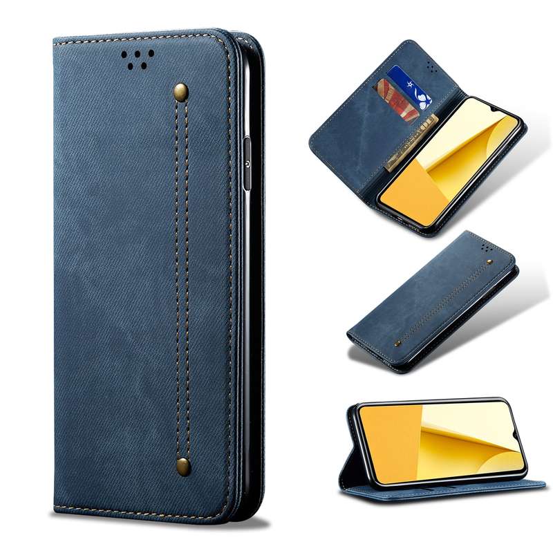 For vivo Y16 4G Global/Y02s 4G Global Denim Texture Leather Phone Case(Khaki)