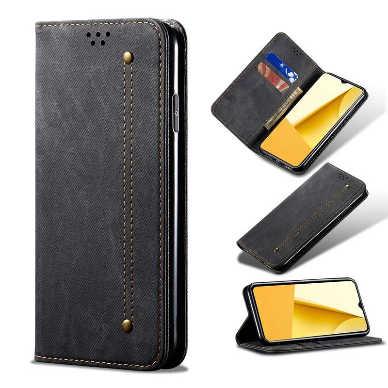 For vivo Y16 4G Global/Y02s 4G Global Denim Texture Leather Phone Case(Khaki)
