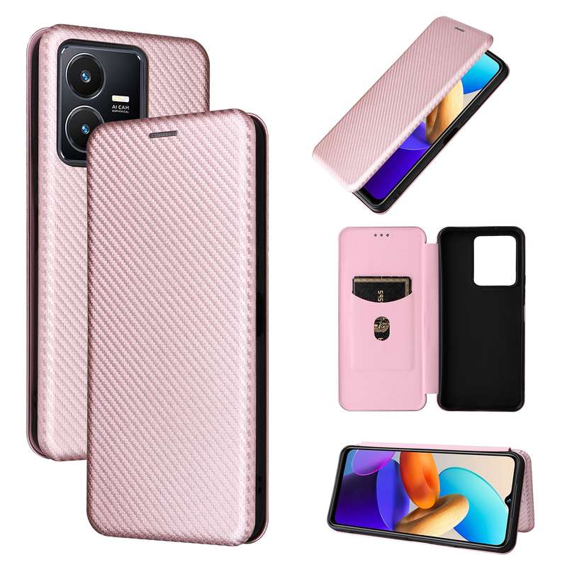 For vivo Y22s / Y35 Carbon Fiber Texture Leather Phone Case(Pink)