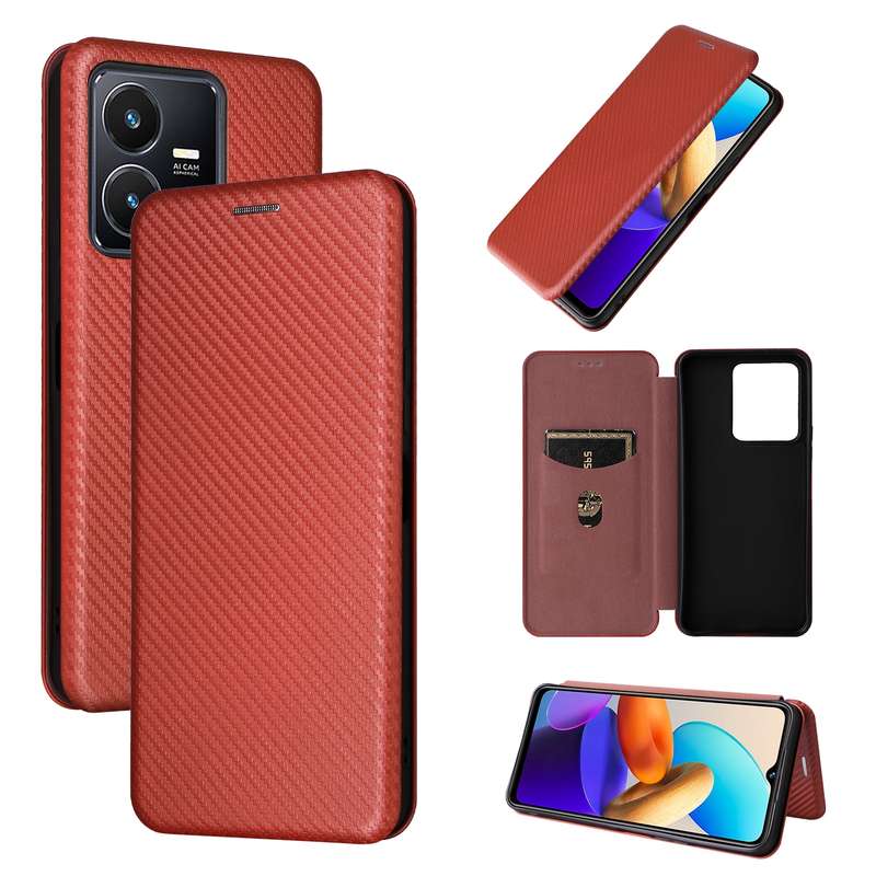 For vivo Y22s / Y35 Carbon Fiber Texture Leather Phone Case(Pink)