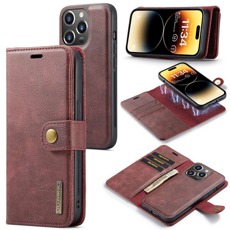 For iPhone 14 Pro Max DG.MING Crazy Horse Texture Detachable Magnetic Leather Case(Brown)