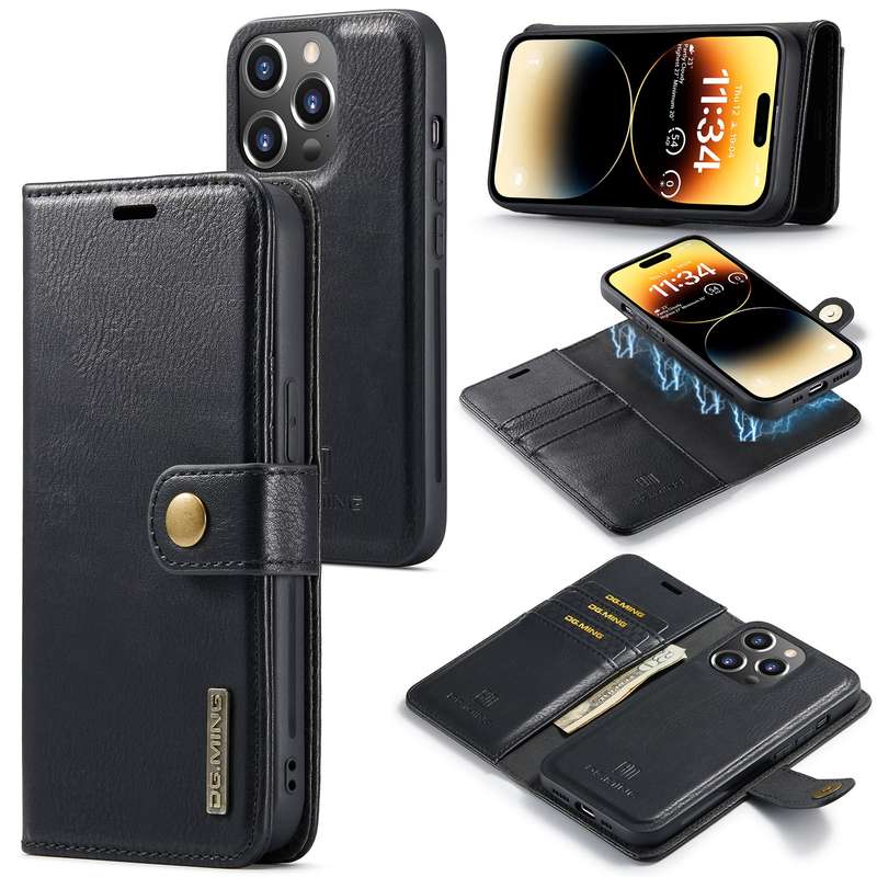 For iPhone 14 Pro Max DG.MING Crazy Horse Texture Detachable Magnetic Leather Case(Brown)