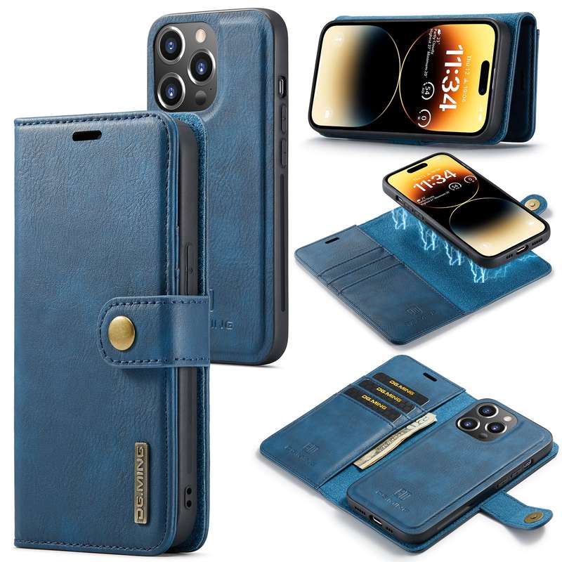 For iPhone 14 Pro Max DG.MING Crazy Horse Texture Detachable Magnetic Leather Case(Brown)