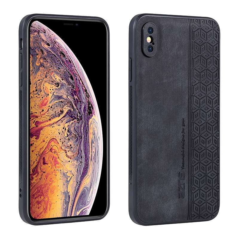 For iPhone X / XS AZNS 3D Embossed Skin Feel Phone Case(Brown)