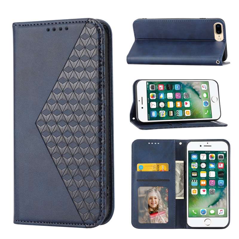 For iPhone 7 Plus / 8 Plus Cubic Grid Calf Texture Magnetic Closure Leather Phone Case(Brown)