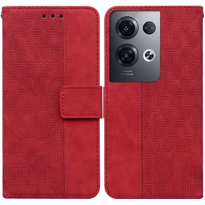 For OPPO Reno8 Pro Geometric Embossed Flip Leather Phone Case(Black)