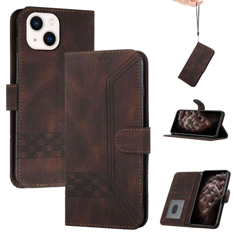 For iPhone 14 Cubic Skin Feel Flip Leather Phone Case(Green)