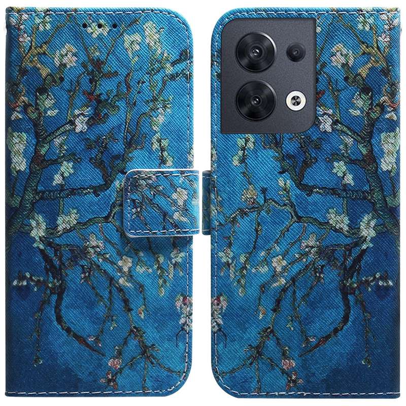For OPPO Reno8 Coloured Drawing Leather Phone Case(Magnolia)