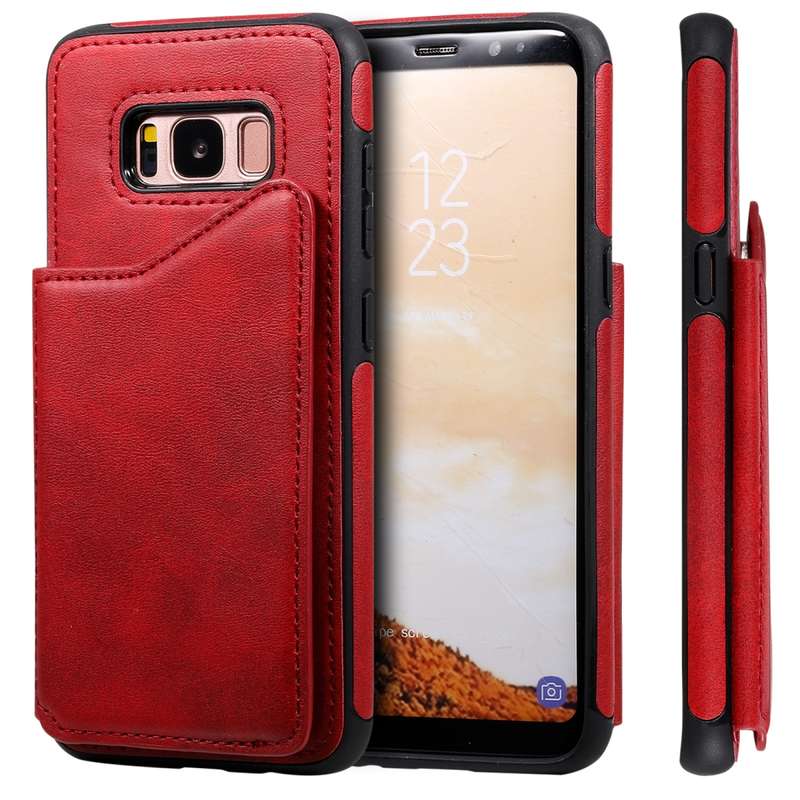 For Galaxy S8 Shockproof Calf Texture Protective Case with Holder & Card Slots & Frame(Blue)