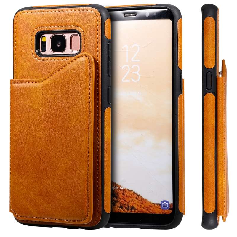 For Galaxy S8 Shockproof Calf Texture Protective Case with Holder & Card Slots & Frame(Blue)