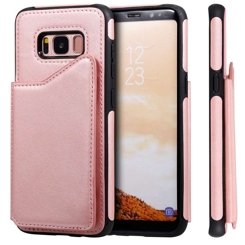 For Galaxy S8 Shockproof Calf Texture Protective Case with Holder & Card Slots & Frame(Blue)