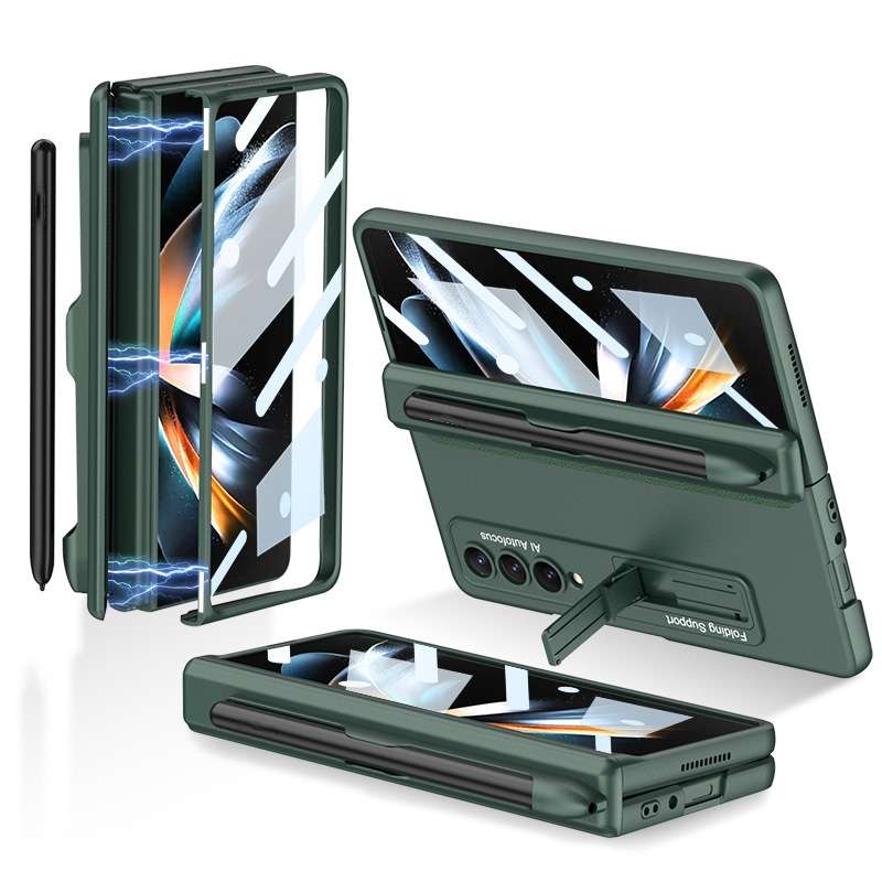 For Samsung Galaxy Z Fold4 GKK Magnetic Hinge Flip Phone Case with Holder & Pen Slot(Champagne Gold)