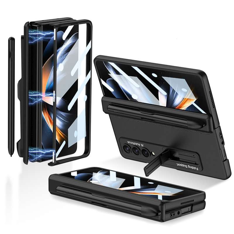 For Samsung Galaxy Z Fold4 GKK Magnetic Hinge Flip Phone Case with Holder & Pen Slot(Champagne Gold)