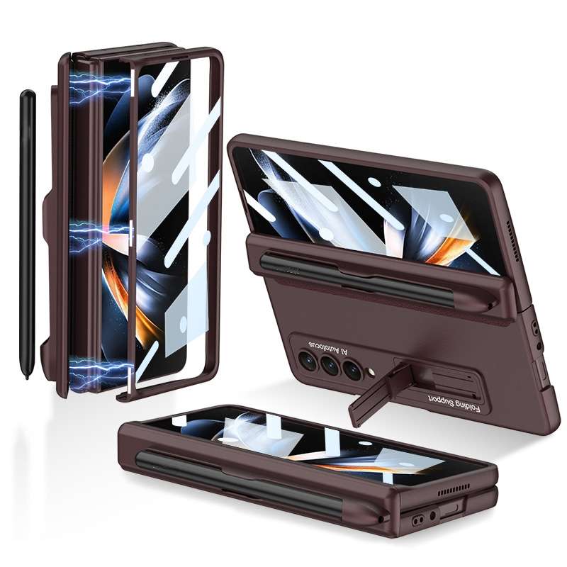 For Samsung Galaxy Z Fold4 GKK Magnetic Hinge Flip Phone Case with Holder & Pen Slot(Champagne Gold)