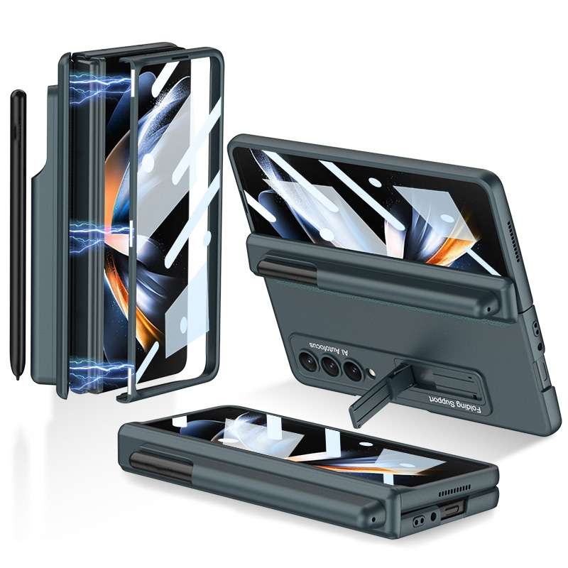 For Samsung Galaxy Z Fold4 GKK Magnetic Hinge Flip Phone Case with Pen Holder & Holder(Silver)