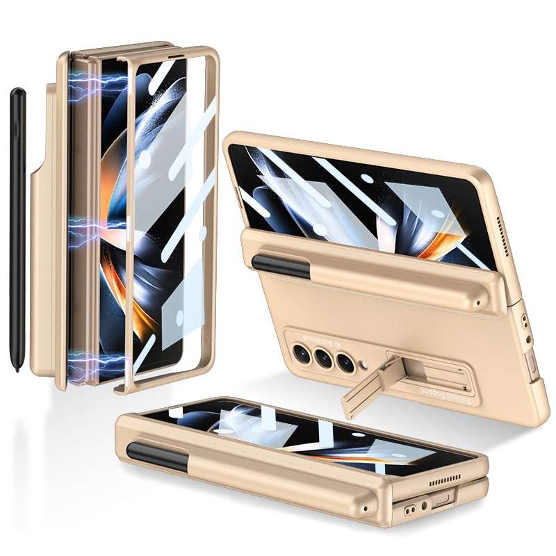 For Samsung Galaxy Z Fold4 GKK Magnetic Hinge Flip Phone Case with Pen Holder & Holder(Silver)