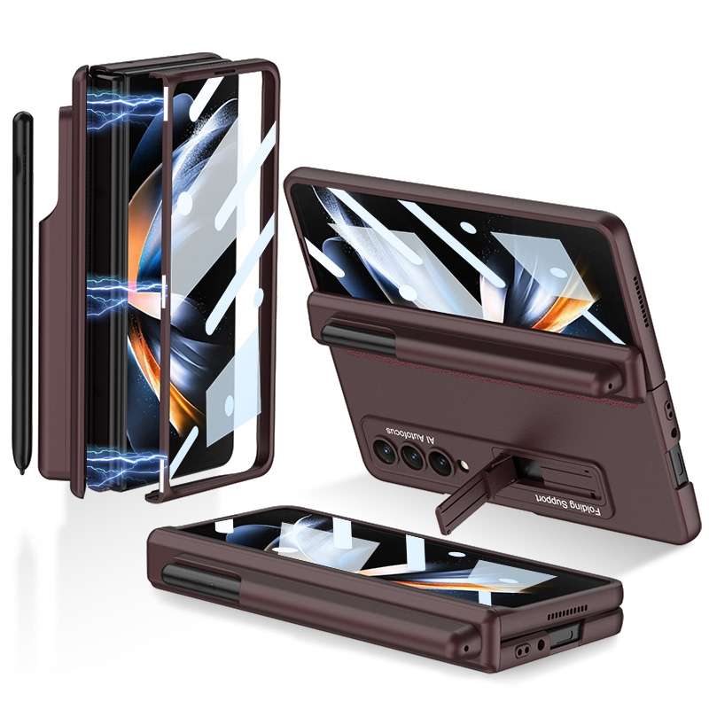 For Samsung Galaxy Z Fold4 GKK Magnetic Hinge Flip Phone Case with Pen Holder & Holder(Silver)