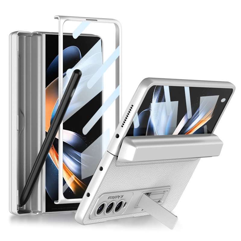 For Samsung Galaxy Z Fold4 GKK Integrated Magnetic Flip Plain Leather Phone Case with Pen Box(Black)
