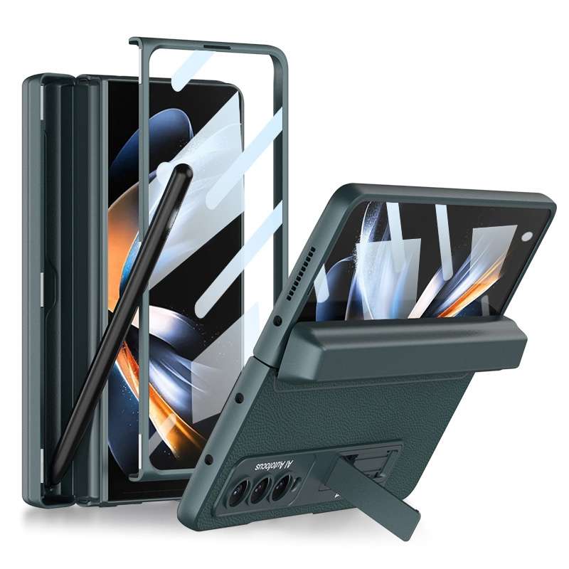 For Samsung Galaxy Z Fold4 GKK Integrated Magnetic Flip Plain Leather Phone Case with Pen Box(Black)