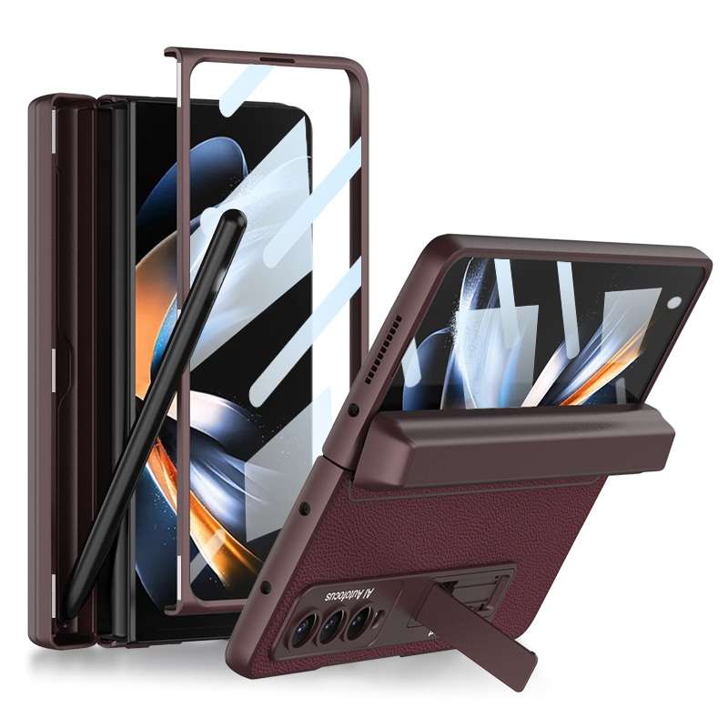 For Samsung Galaxy Z Fold4 GKK Integrated Magnetic Flip Plain Leather Phone Case with Pen Box(Black)