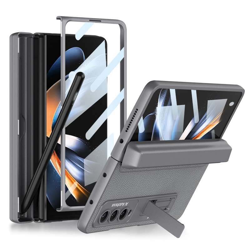 For Samsung Galaxy Z Fold4 GKK Integrated Magnetic Flip Plain Leather Phone Case with Pen Box(Black)