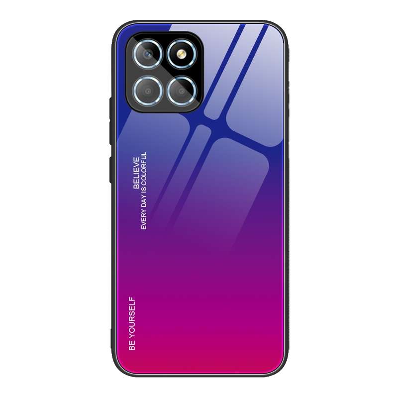For Honor X8 Gradient Color Glass Phone Case(Blue Black)