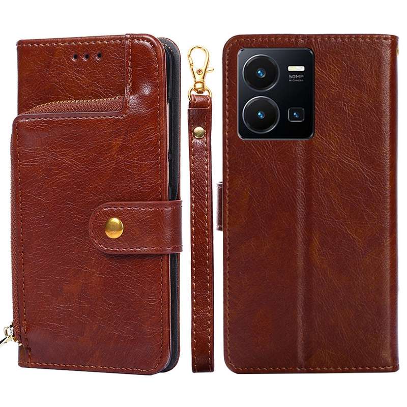 For vivo Y35 4G / Y22 / Y22s Zipper Bag Leather Phone Case(Rose Gold)