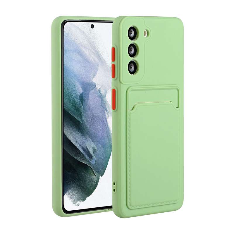 For Samsung Galaxy S21 FE 5G Card Slot Design Shockproof TPU Phone Case(Dark Green)